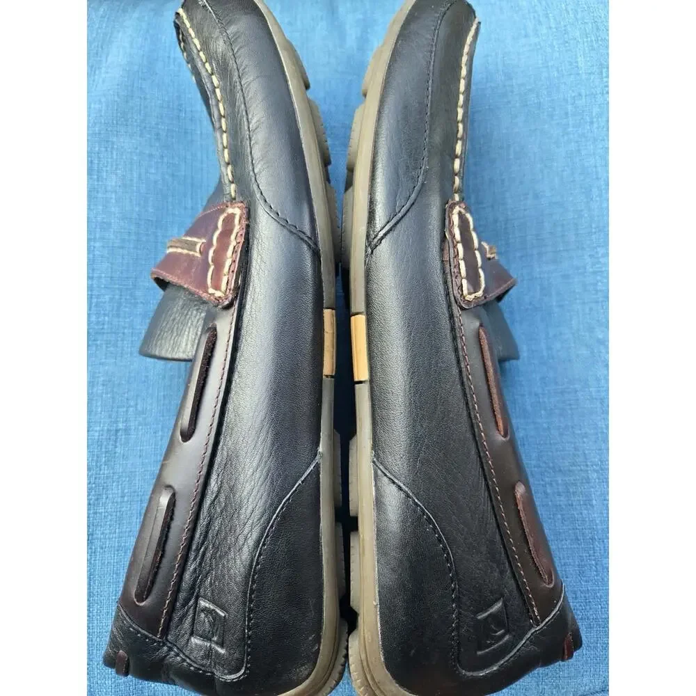 Men’s 9.5 M Sperry Top Sider Driving Mocs Loafers Black Brown Leather Cushioned